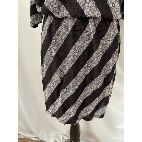Max Studio Black/Gray Striped Half Sleeve Midi Knit Dress - Picture 3 of 11